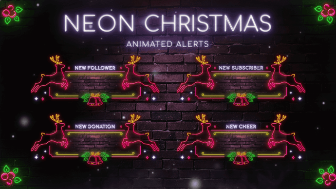 Neon Christmas Animated Alerts for Twitch, Youtube and Facebook