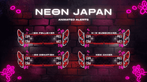 Neon Japan Animated Alerts for Twitch, Youtube, Facebook Gaming. Works with Streamlabs and Streamelements