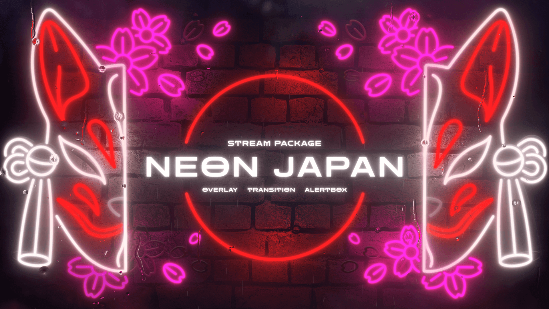 Neon Japan Animated Stream Package with Overlays, Alerts and Transition for Twitch and OBS Studio