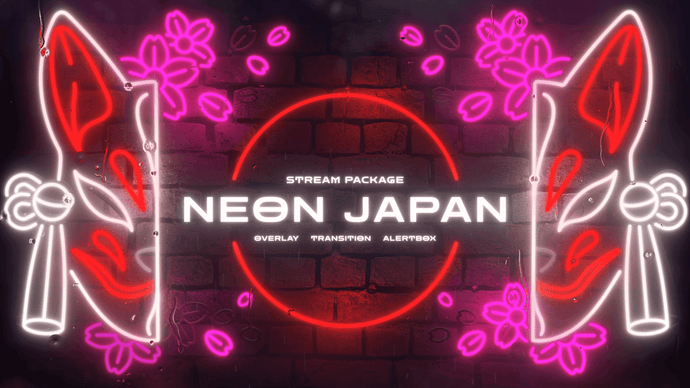 Neon Japan Animated Stream Package with Overlays, Alerts and Transition for Twitch and OBS Studio
