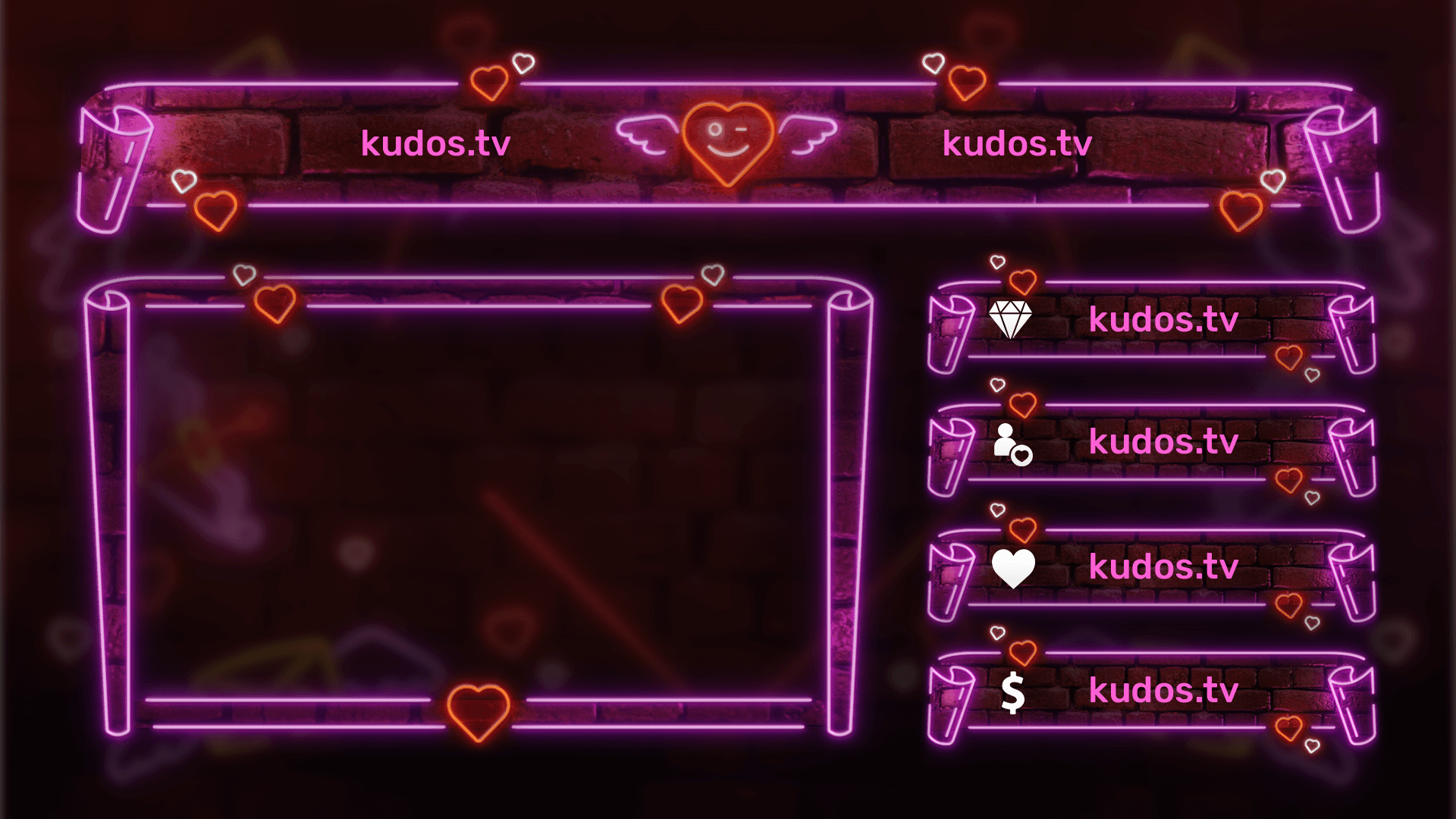 Neon Valentine — Stream Header, Label and Webcam Overlay Pack for OBS