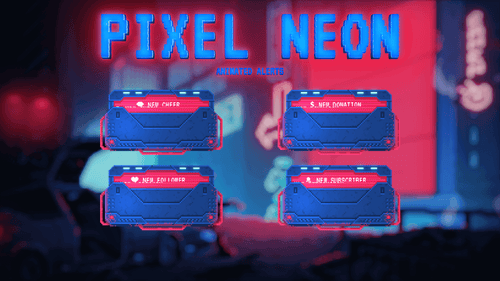 Pixel Neon Animated Alerts for Twitch, Youtube, Facebook Gaming. Works with Streamlabs and Streamelements
