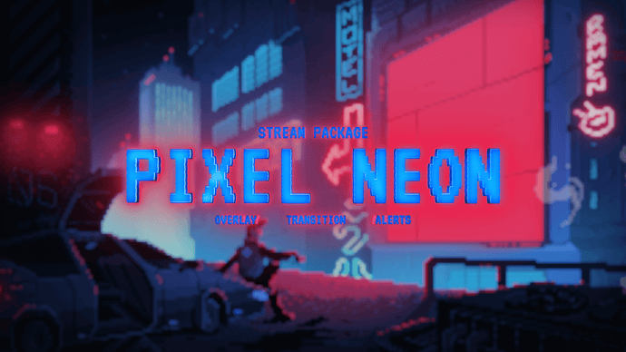 Pixel Neon Animated Stream Package with Overlays, Alerts and Transition for Twitch and OBS Studio