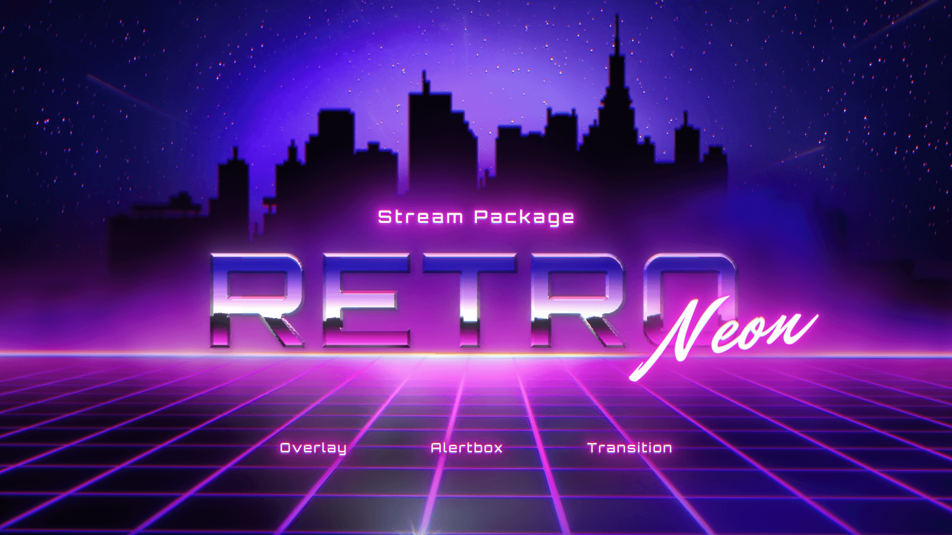 Retro Neon Animated Stream Package with Overlays, Alerts and Transition for Twitch and OBS Studio